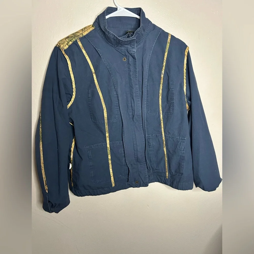 Orvis Navy Cotton Jacket with Map Print Lining Full zip Size:M Women - Picture 5 of 7